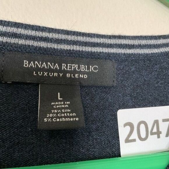Banana Republic Silk/Cotton/Cashmere V-Neck Preppy Sweater Men Size L Blue - Picture 2 of 10